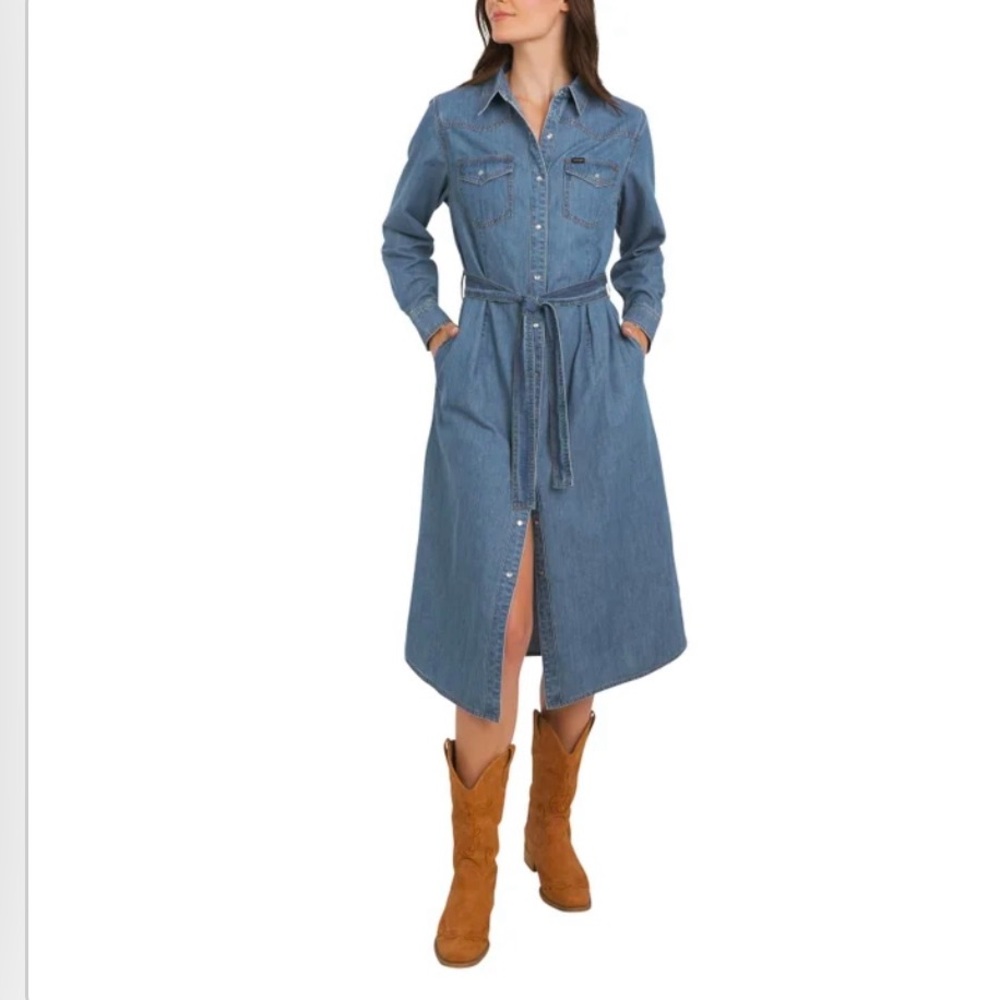 Wrangler Blue Long Sleeve Belted Dress